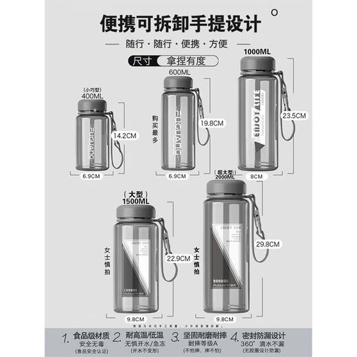 富光2025新款【9221次回购】富光超大容量太空杯男女学生专用便携防漏 1000毫升-海洋蓝-耐热耐摔