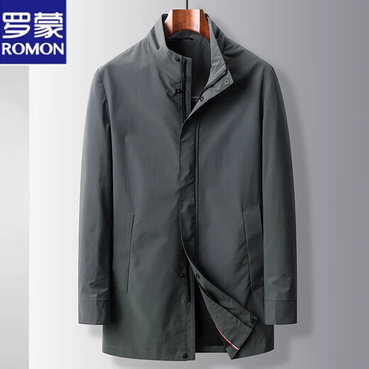 Romon stand collar jacket men's mid-length windbreaker business casual coat light luxury men's coat spring and autumn KD8806 gray 2XL 185 recommended 155-170 Jin Jin equals 0.5 kg