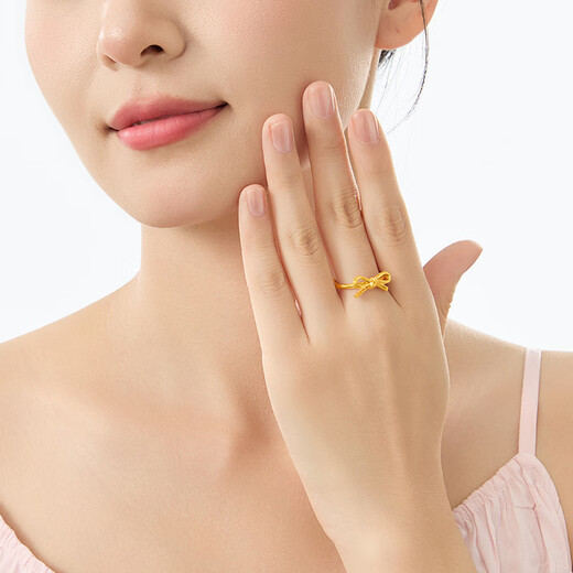 Lao Fengxiang gold ring with bow, pure gold fugitive princess ring, pure gold birthday gift for girlfriend and wife, gold jewelry, pure gold ring #11 (about 1.1g)