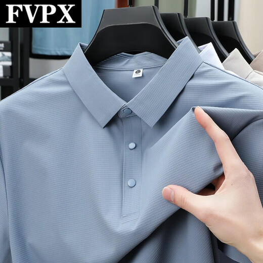 FVPX轻奢高端品牌短袖polo衫男士夏季条纹翻领商务 t恤凉感休闲上衣服 12357深灰色 XL 建议130-145斤