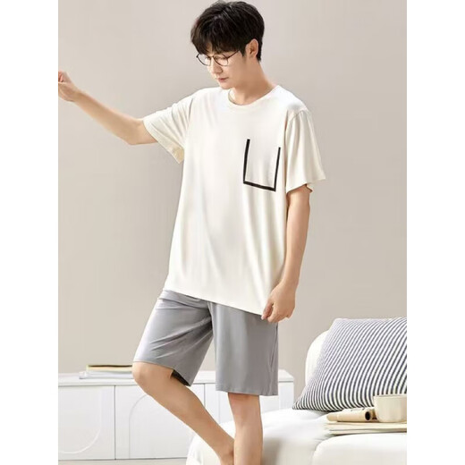 鎏蔓栗莫代尔短袖短裤男士夏季宽松加肥大码薄款睡衣夏天家居服套装外穿 6624男款居家服 L 【建议95-120斤】