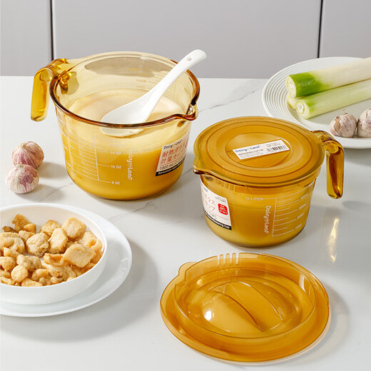 Home KATEI STORY Japanese oil pot lard tank household high temperature resistant high borosilicate glass chili meat oil pot with lid seasoning storage tank high borosilicate heat resistant lard tank 500ml