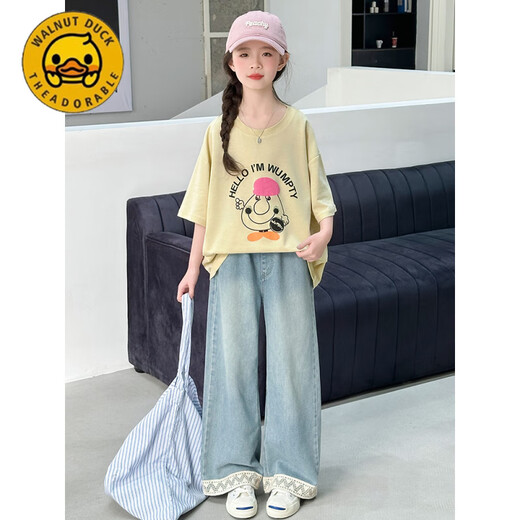 G.Duckids Girls Girls Summer Kurzärmeranzug 2025 Neue lässige Kindermodische Tops große Kinder Sommer mit breitem Bein zweiköpfiger Mädchenanzug [6623] 120 cm