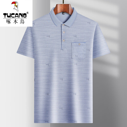 啄木鸟（TUCANO）爸爸装翻领冰丝短袖T恤中年男士休闲体恤中老年薄款POLO衫夏季衣T 冰丝-9855 灰色 真口袋 M 48/165