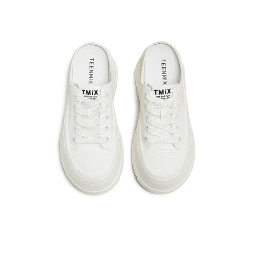 Tianmeiyi Canvas Schuhe lässige Schnüre-up-vielseitige Dick-Soled-Sneakers Damenschuhe 2025 Herbst neuer Stil Weiß 34