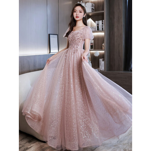 Evening dress for women 2025 new high-end light luxury niche sense banquet temperament birthday host adult dress mid-length_YH009 XS
