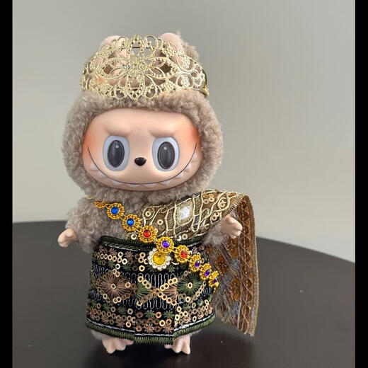 labubu拉布布泰国服饰泰国服饰泰装娃衣搪胶衣服17cm泡泡玛特 淡粉色衣服+金链+头饰