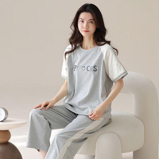 北极绒睡衣女春夏季短袖长裤纯棉韩版学生夏天可外穿全棉家居服套装 YZT9721【主图款】棉短长 M (80-100斤)