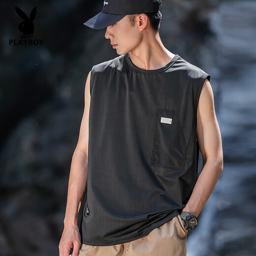 Playboy (Playboy) Ice Silk Sports Viete Men's Cool Felt Felt Loose Sans Sans manchettes Minet High Elastic Fitness VIET de basket-ball T-shirt noir - Ice Silk High Elastic L (120-140jin [Jin est égal à 0,5 kg]))