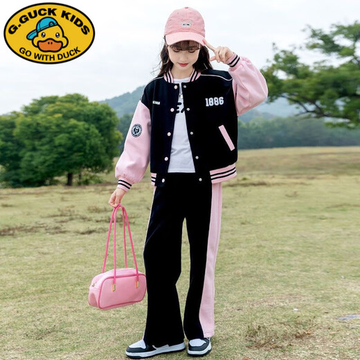 G.DUCKKIDS女童春装棒球服套装2024新款学院风中大儿童洋气春秋运动装两件套 BQ1396灰色两件套 150 尺码建议身高140左右
