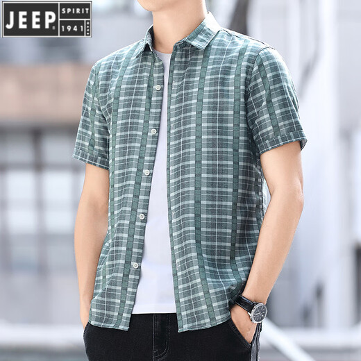 Jeep (Jeep) Camisa a cuadros de la camisa de verano de manga corta para hombres Camisa versátil Versátil Moda de moda Seda delgada de pulgada de pulgada de media manga ZZ829 Azul XL 120-135Jin [Jin iguala 0.5 kg]