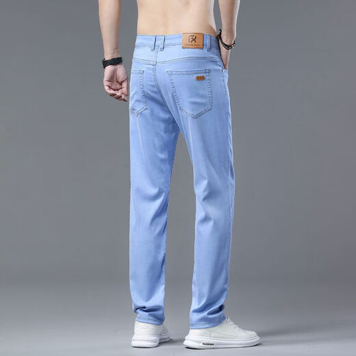 Seven Wolves New Lacele Tennis 2025 Summer Thin Jeans Men's High Waist Loose Straight Elastic Business Men's Pants Blue [DNS.9903] 36