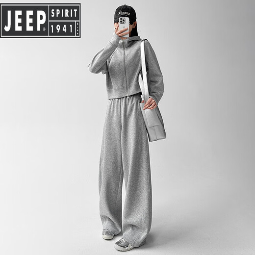 JEEP SPIRIT casual sports suit for women Spring and Autumn 2025 new hooded sweatshirt straight slim sweatpants high-end two-piece set Navy blue [single pants regular style] [XL (120-140Jin [Jin equals 0.5 kg])
