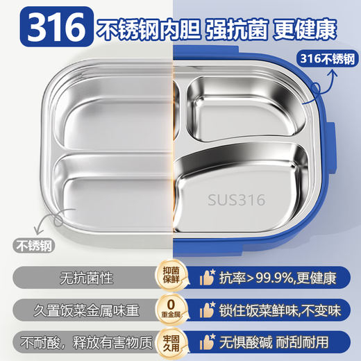 Cat Friend Time 2025 New Insulated Lunch Box for Primary School Students with Rice Stainless Steel Lunch Box with Compartment Insulated Box Zhongkang Blue and White 4 Compartments + Free Tableware + Soup Bowl + Portable Insulated Bag