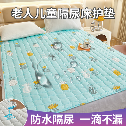 灌湘鸟隔尿垫1.8米x2米a类防水床垫婴儿加厚褥子软垫布底尿布床单可水洗 菠萝浅绿-新升级TPU防水隔尿垫 201*221cm【2.0米双人加大床】