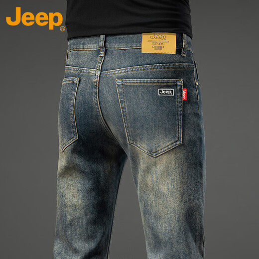JEEP Jeans Men's Autumn and Winter Stretch Casual Pants Men's Business Versatile Men's Pants Nano Yellow 32
