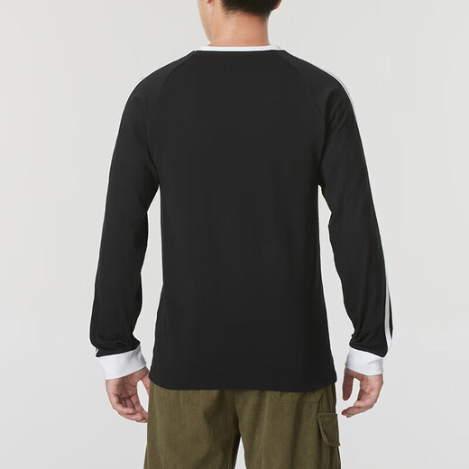 阿迪达斯（adidas）三叶草男装上衣 2025夏季新款时尚三条纹黑白圆领休闲长袖T恤衫 IA4877 L