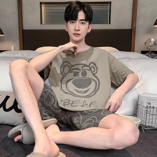 He Jiagong Crayon Shin-shirt Summer Cotton Home Suit Boy Printing Trendy Teenagers Plus Size Set 6628 Cat and Mouse M Student [90-115Jin [Jin equals 0.5 kg]]