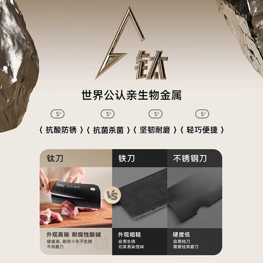 OOU Knife Set Knife Full Set Steel Kitchen Knife Set Chopping Knife Scissors Household Kitchen Knife Silver Titanium Antibacterial Knife Anti-Oxygen Antibacterial-Titanium Knife 6-piece Set