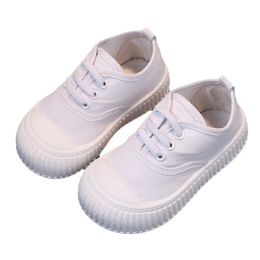 Zi Jiafu children's white shoes, girls' white cloth shoes, boys' canvas shoes, primary school students' white sneakers, kindergarten indoor sports shoes, D002 white 29, inner length 18.5 cm, choose according to the inner length