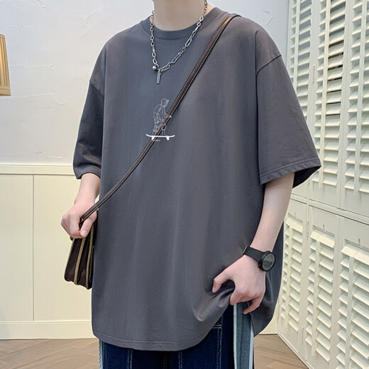 Dingluyu loose men's short-sleeved heavy T-shirt for men's summer Hong Kong style top cool and breathable teenager five-point half-sleeved men's t 3899 gray M (about 120-140 Jin [Jin equals 0.5 kg] can be worn)