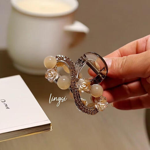 
Qinheng Huiling Si Sense Diamond Flower Hairpin Back Head Plate Hair Clip Summer Medium Half-Big Shark Collet Headdress 1048 Blue (Mixed Material) 8