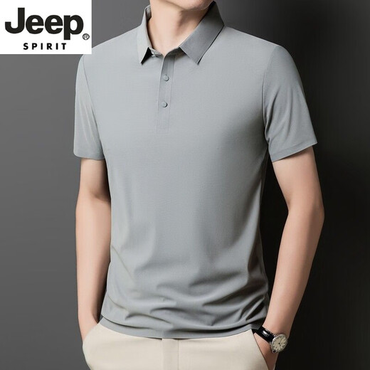 JEEP SPIRIT无痕短袖polo.衫中年爸爸翻领T恤冰丝夏季男士半袖上衣休闲商务 藏青色 12358短*袖POLO衫 M 90-110斤左右