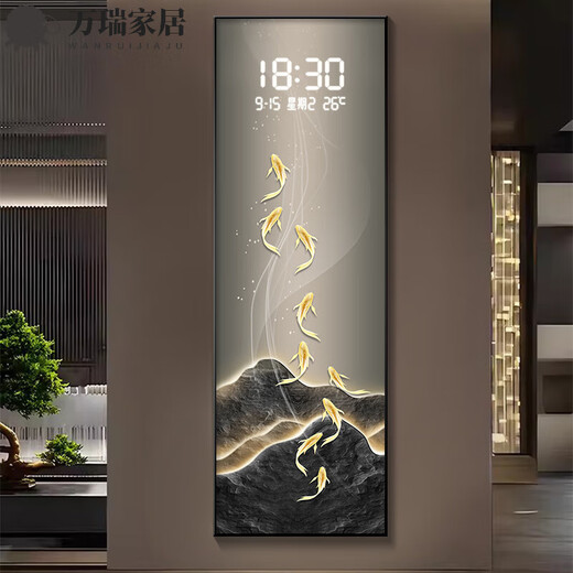 MPPMCK轻奢金山九鱼聚财大尺寸电表箱装饰画钟表挂钟客厅电闸箱遮挡挂画 DQ4877【LED雷达自动感应-可设常亮】 35*90（电表箱尺寸不能超过25*80） 摩11