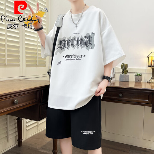 皮尔卡丹（pierre cardin）13青少年夏季套装男孩12-15岁初高中学生短袖t恤14帅气大童夏装16 6628绿色(短袖+短裤) 品质保证 M 80-100斤左右