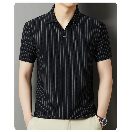 Kooshi Luxury Ice Silk à manches courtes T-shirt Men's Stripped Top 2025 Summer Casual Half-Sheeve Polo Men's P683 Purple M 48 [90-110Jin [Jin est égal à 0,5 kg]]]