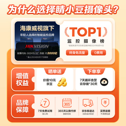 睛小豆萤石室外摄像头4g终身免流量家用防水双摄高清户外无线监控器360度无死角带夜视手机远程海康威视