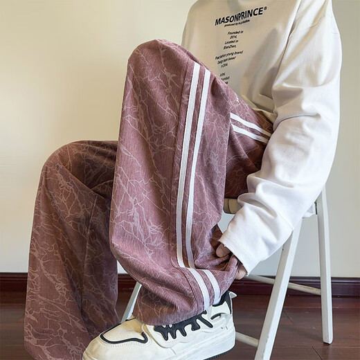Striped corduroy tie-dye pants for men in spring and autumn, American retro casual pants for men, loose wide-leg straight sports pants, heavy and high-quality upgrade, spring and autumn style B321 pink XL, recommended weight 120-135 Jin Jin equals 0.5 kg, can be worn