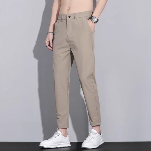 Pantalones de nueve puntos de verano para hombres Romon pantalones delgados de seda delgada delgada de los pies pequeños Pantalones casuales de la pierna recta de verano en el verano.