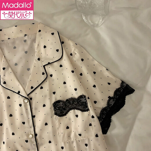 莫代尔韩系感冰丝春夏季薄款睡衣女爱心开衫可外穿家居服女套装 LW-9214# M 【建议80-100斤】