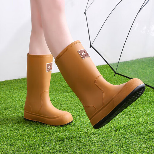 Bottes de pluie à la mode pour femmes, chaussures imperméables antidérapantes mi-mollet avec velours, bottes de pluie chaudes pour le travail de cuisine, chaussures en caoutchouc quatre saisons, surchaussures, bottes d'eau, blanches, sans velours 37