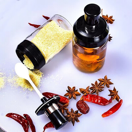 Baichao seasoning kitchen storage glass seasoning combination set household seasoning bottle seasoning bottle MSG salt shaker spoon lid integrated salt shaker seasoning label