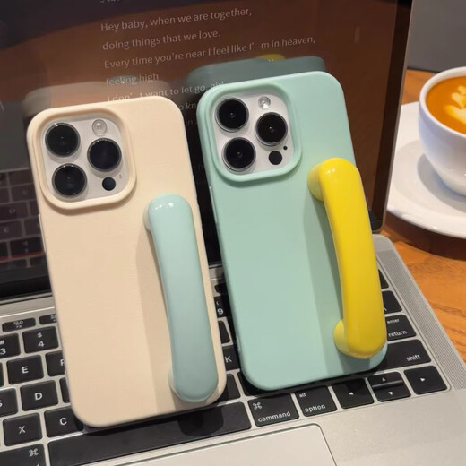 之宋搞怪创意立体门把手适用iphone16promax手机壳马卡龙纯色苹果15pr 荔枝纹淡青单壳+a1283黄色亮面 iPhone16
