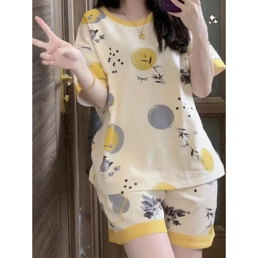 冉旻纯睡衣女夏短袖纯棉2022新款韩版学生可爱家居服女春秋薄款大码套装 短袖套装--G6636 3XL 女【145-160斤】