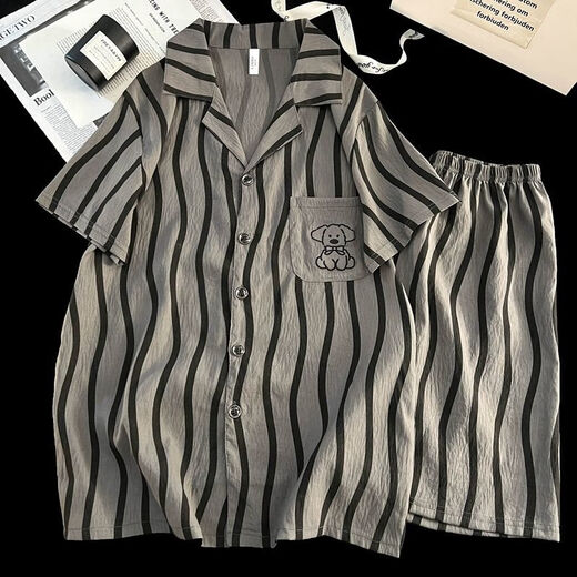 Arctic Velvet Herren Pyjamas 2025 Neue Wolken Sommer Striped Casual Home Clothing Set Dünner Sommer Kurzärärmelte Pyjama Männer 12529 L Empfohlen 100-130jin [Jin ist 0,5 kg]