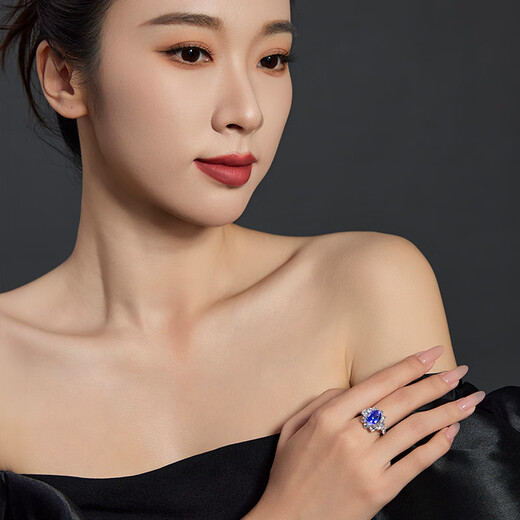 Yicai Meteor Fireworks Natural Gemstone Tanzanite Ring Women's 18K Gold Inlaid Birthday Gift for Girlfriend Boutique 3.76 Carat Size 9-17