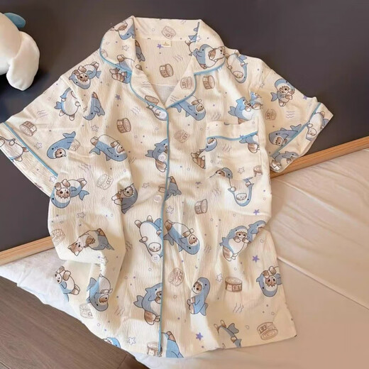
Aoyou Shark Cat Pajamas Japanese cartoon women's summer thin style internet celebrity student short-sleeved three-piece set home clothes KK-14117 green [high-quality three-piece set] M [Suggested 80-100Jin [Jin equals 0.5 kg]]