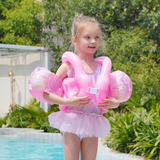 OIMG swimming ring children's Sanrio swimming vest water inflatable buoyancy clothing baby floating ring armpit life jacket Kuromi inflatable vest + arm ring + pump