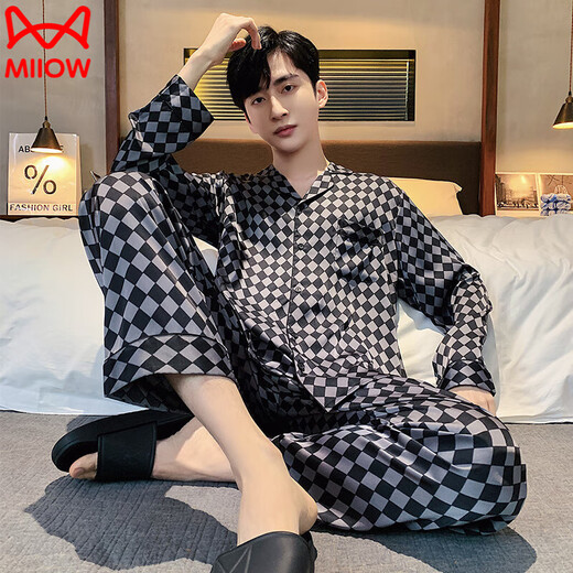 
Catman (MiiOW) men's pajamas spring and autumn ice silk long sleeve trousers suit men's summer 2025 new home clothes 6627 gray rice dumplings L (100-125Jin [Jin equals 0.5 kg])