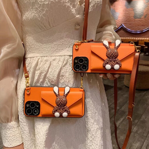 Die niedliche Brieftasche für Kampfkarten -Münzen eignet sich für Apple 15 Mobiltelefonkoffer Crossbody iPhone 14 Promax -Objektiv All Inclusive 13 Internet Promi Trendy Women 12 Strap Lanyard XS11 Protection Apple 14 Orange Fighting Dog Split Change Kartentasche + Lanyard iPhone 15
