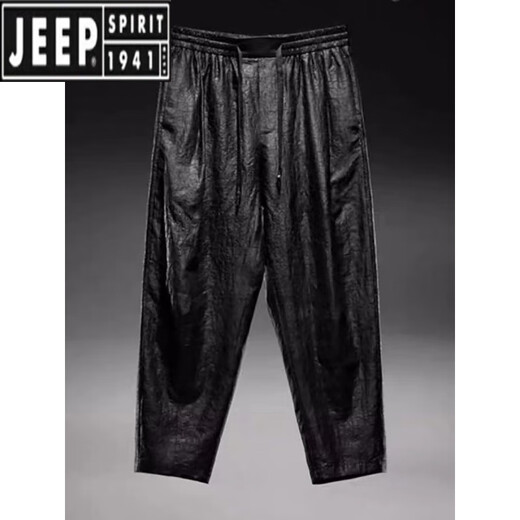 JEEP SPIRIT夏季中国风男士香云纱桑蚕丝长裤宽松大码阔腿裤子男装中老年唐装  黑色长裤9226  M 建议100-115斤