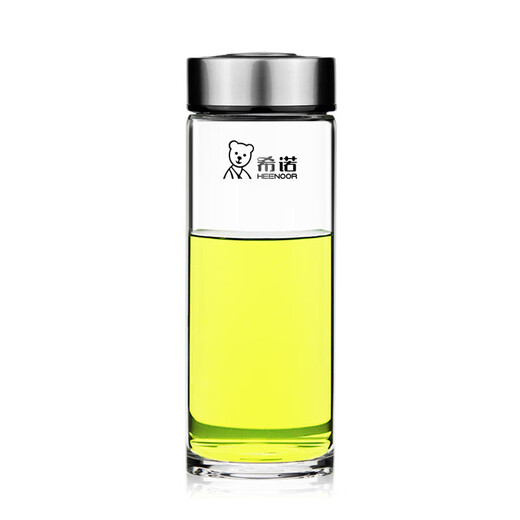 希诺（HEENOOR）玻璃杯单层泡茶便携男女士水杯车载加厚耐热商务便携杯子 6191-新款小熊杯盖带滤网 410ml
