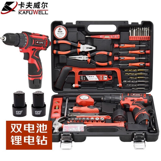 126件手电钻工具箱套装家用双电池电动螺丝刀组套 P3893A 锂电池