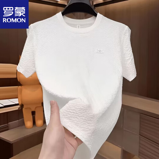 Romon (Romon) 2025 T-shirt à manches courtes pour hommes à manches courtes pour l'été T-shirt polyvalent de qualité fraîche et à manche à manches à manches à manches à manches à manches 1105 Texture de luxe légère noire m 80-jin [Jin est égal à 0,5 kg]