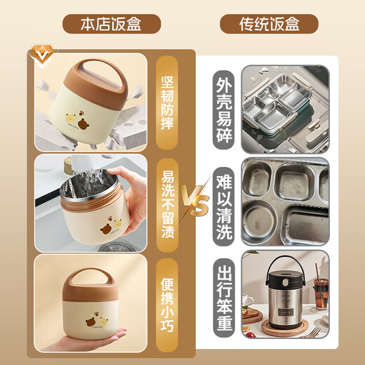 WCZ German brand office worker insulated bowl with lid, breakfast lunch box, portable soup bowl, lunch box, microwaveable 304 handle lunch box, single layer