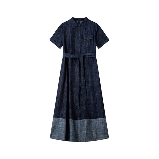 Vanciman retro spliced ​​denim shirt dress for women in summer new style casual waist-hugging long skirt denim blue XL